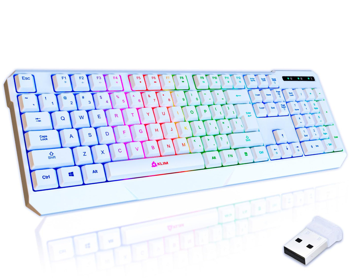 KLIM Chroma White Wireless Keyboard - RGB Backlit  Rechargeable Battery  Wireless Keyboard with Water-Resistant Durable Design  Compatible with PC  Mac  PS4  PS5