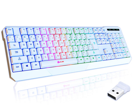 KLIM Chroma White Wireless Keyboard - RGB Backlit  Rechargeable Battery  Wireless Keyboard with Water-Resistant Durable Design  Compatible with PC  Mac  PS4  PS5