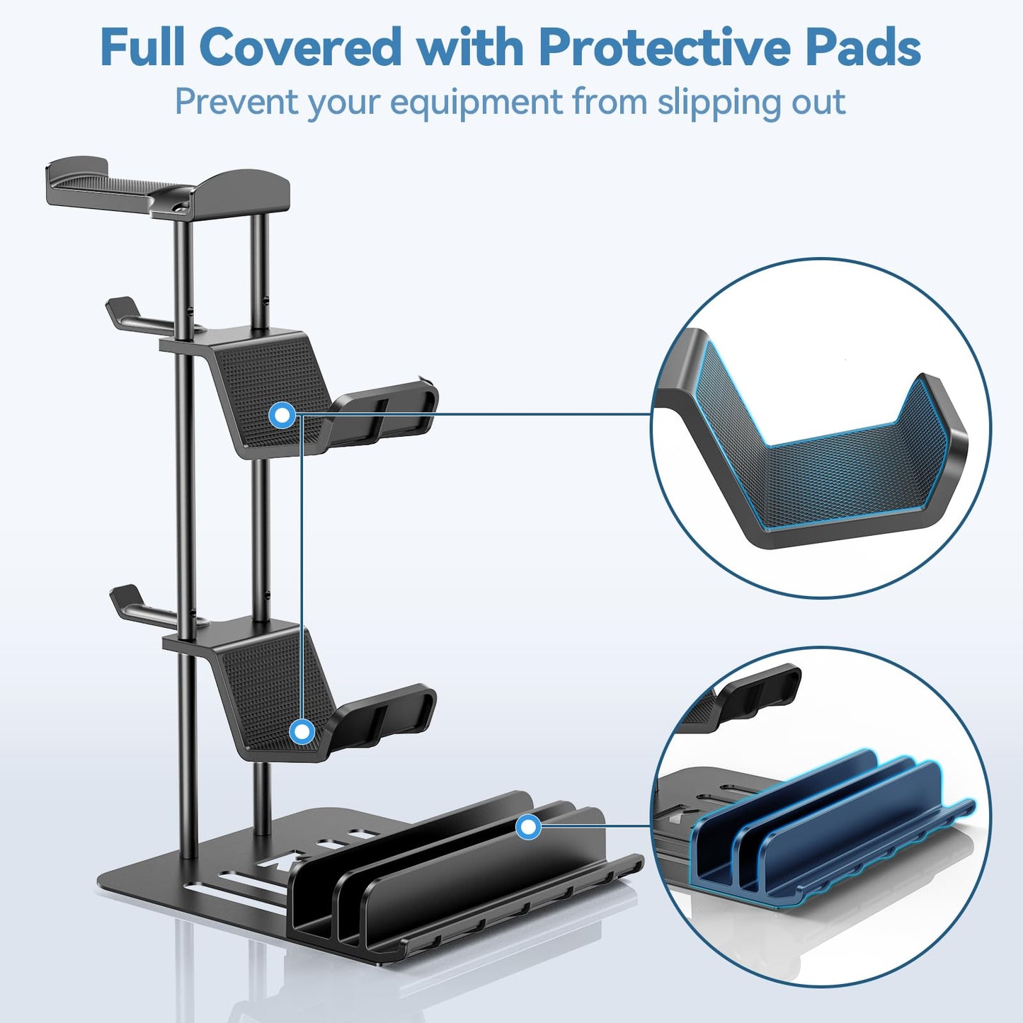 KDD Headphone Stand & Controller Holder, Black-New, Aluminum Support, Model KDD-713, Universal Organizer for Headphones & Mobile Devices