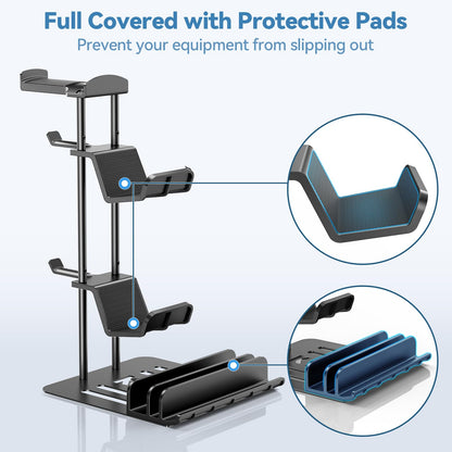 KDD Headphone Stand & Controller Holder, Black-New, Aluminum Support, Model KDD-713, Universal Organizer for Headphones & Mobile Devices