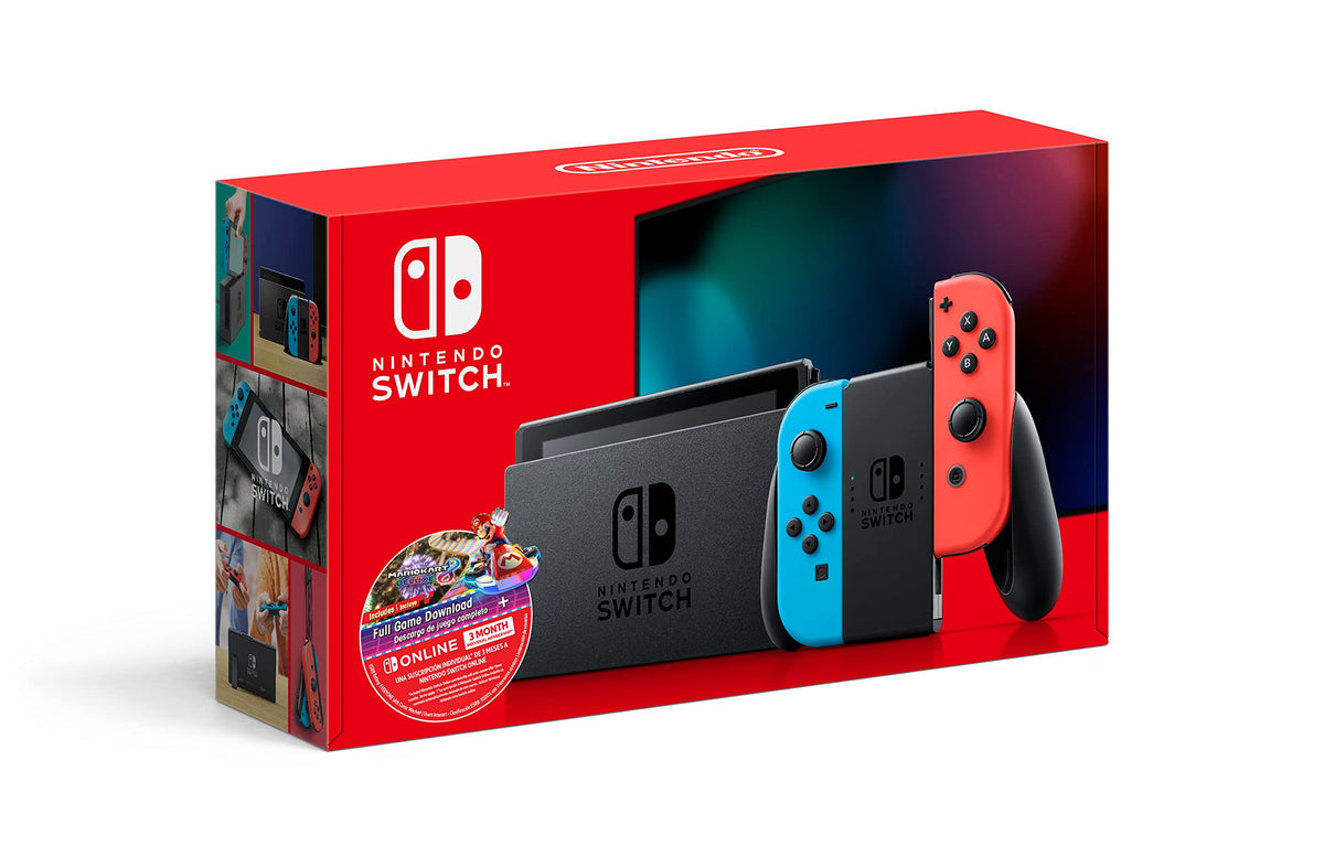Nintendo Switch w/Neon Blue & Neon Red Joy-Con + Mario Kart 8 Deluxe (Full Game Download) + 3 Month Nintendo Switch Online Individual Membership