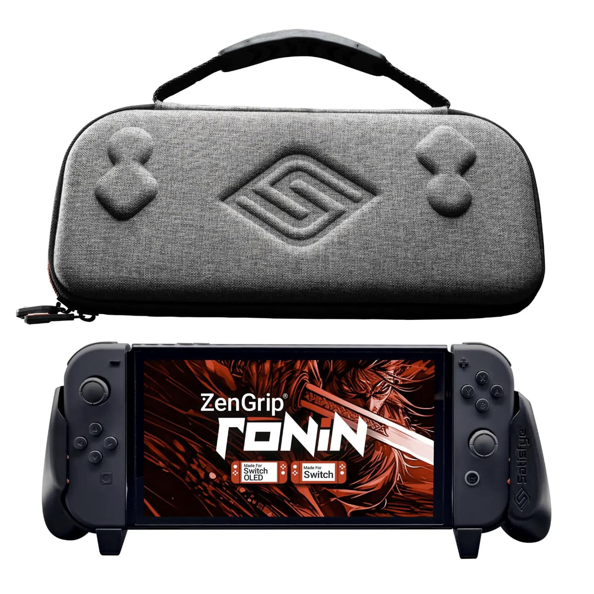 Satisfye - ZenGrip Ronin Slim Bundle  Accessories Compatible with Nintendo Switch & OLED - The Bundle includes: Black Ronin ZenGrip and Grey ZenCase Slim (BLACK)