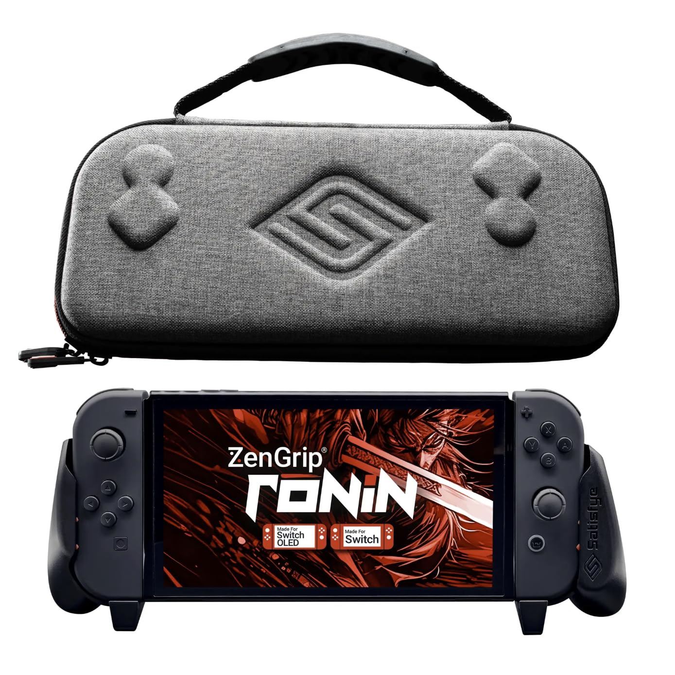 Satisfye - ZenGrip Ronin Slim Bundle  Accessories Compatible with Nintendo Switch & OLED - The Bundle includes: Black Ronin ZenGrip and Grey ZenCase Slim (BLACK)
