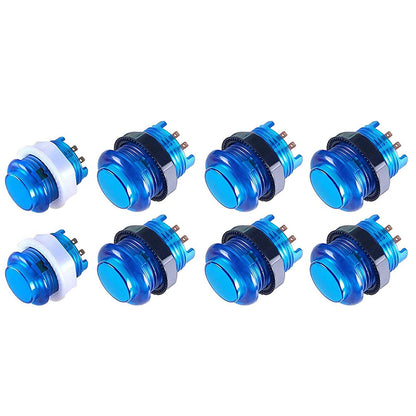 Arcity Arcade LED Push Buttons - 8 Pcs (6x30mm & 2x24mm) - Illuminated, Blue - Built-in Microswitch for Arcade Machine DIY