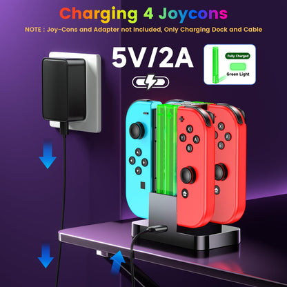 Wenocally Switch Controller Charger Dock for Joycons & OLED - 6 RGB Light Modes, Black, Model HW-S0012