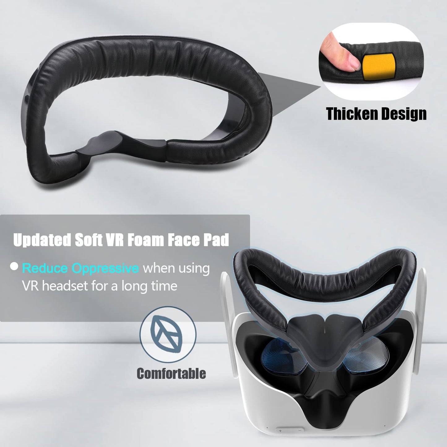 Hanpusen VR Face Pad for Oculus Quest 2 - 6-in-1 Set, Black, Includes Facial Cushion, Sweat-Proof Foam, Lens Cover, Nose Pad, and Caps
