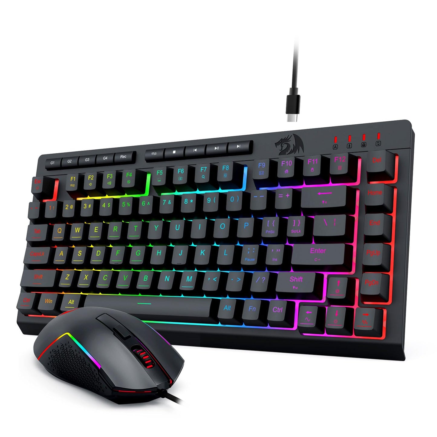 Redragon Wired Gaming Keyboard and Mouse Combo, RGB Backlit, 75% Mini Macro Membrane Keyboard with Anti-Ghosting & Multimedia Ke
