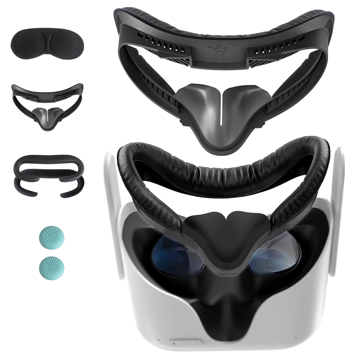 Hanpusen VR Face Pad for Oculus Quest 2 - 6-in-1 Set, Black, Includes Facial Cushion, Sweat-Proof Foam, Lens Cover, Nose Pad, and Caps