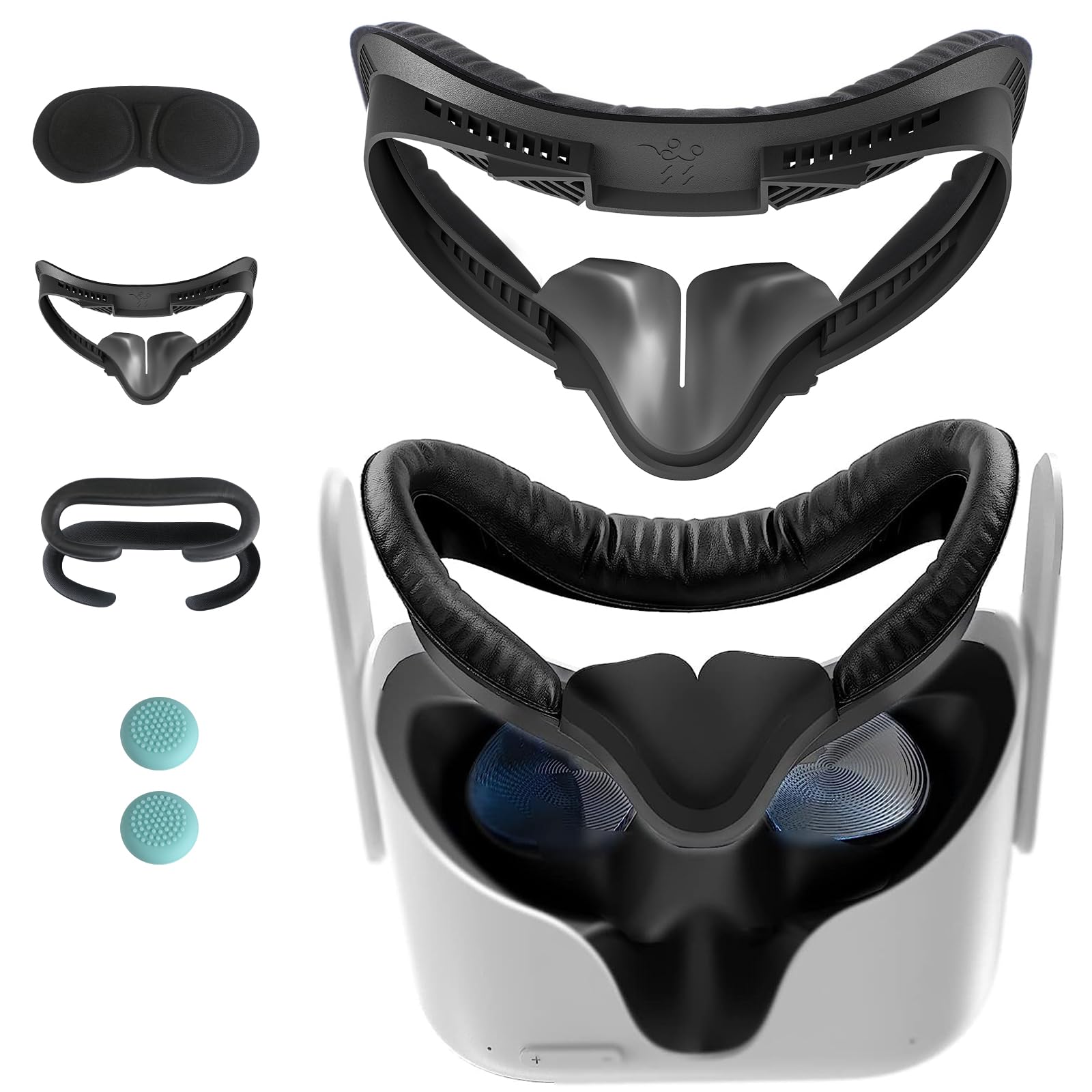 Hanpusen VR Face Pad for Oculus Quest 2 - 6-in-1 Set, Black, Includes Facial Cushion, Sweat-Proof Foam, Lens Cover, Nose Pad, and Caps