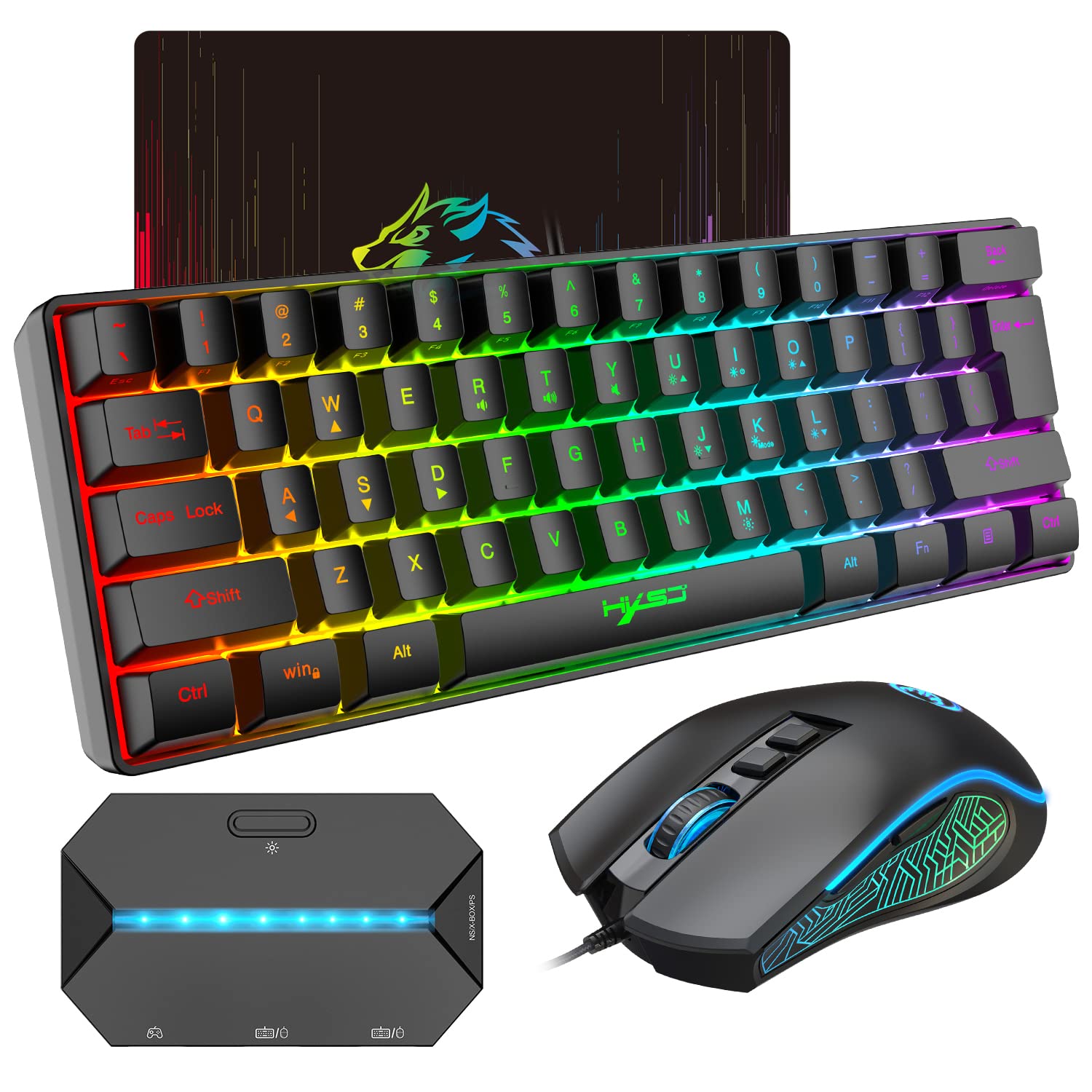 SELORSS Gaming RGB Keyboard & Mouse Combo - 61 Keys USB Wired, 6400 DPI, Compact Design, CV-combo for PC, PS4, Nintendo Gamers