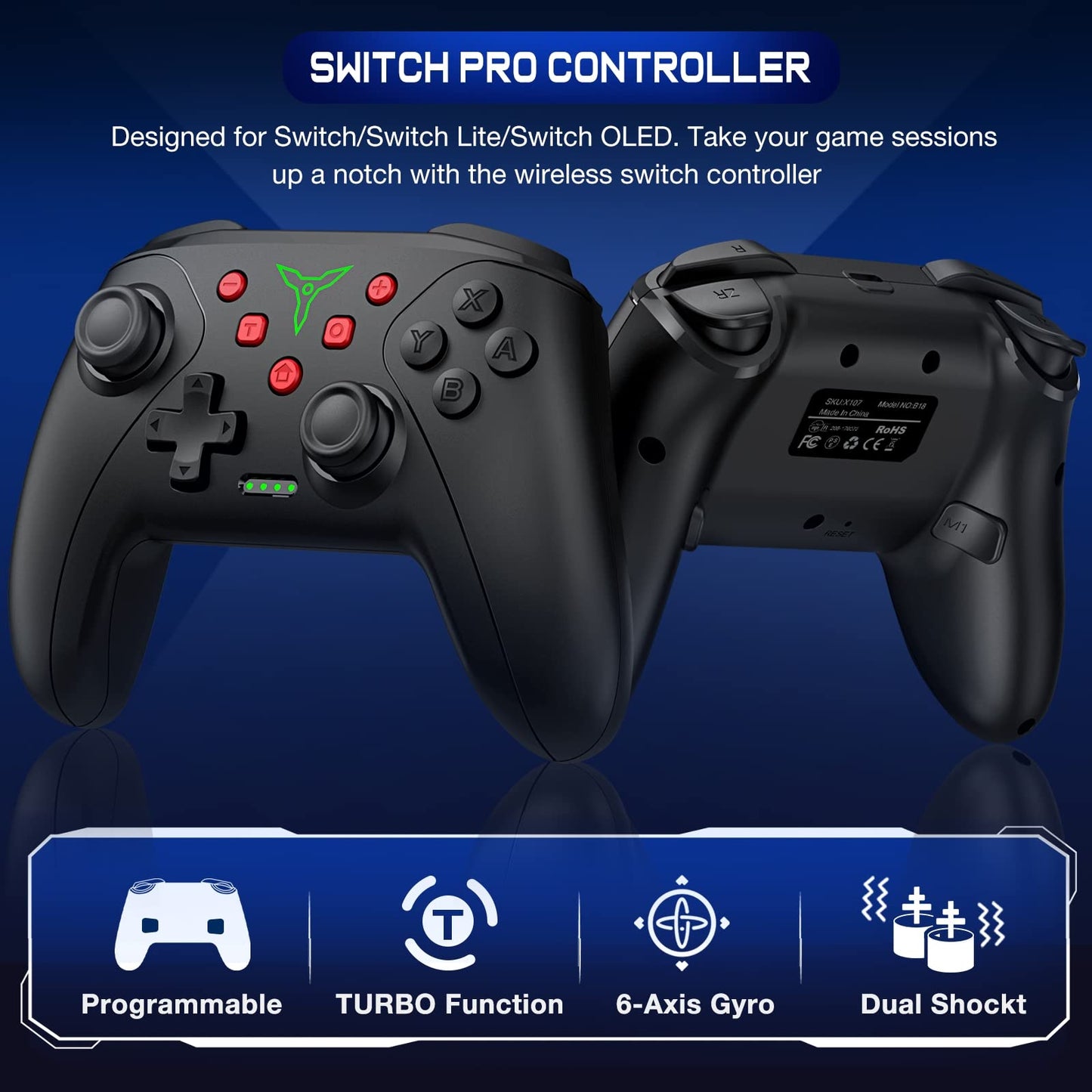 ELISWEEN Wireless Switch Controller for Nintendo Switch - Black, with Mouse Touch Feeling, Programmable, Turbo, Wake-up Function