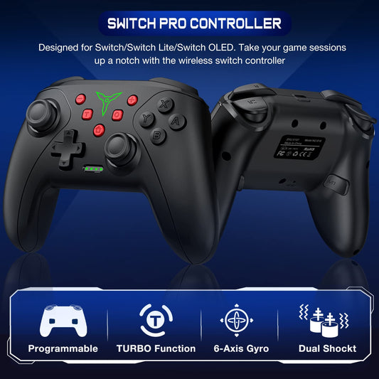 ELISWEEN Wireless Switch Controller for Nintendo Switch - Black, with Mouse Touch Feeling, Programmable, Turbo, Wake-up Function