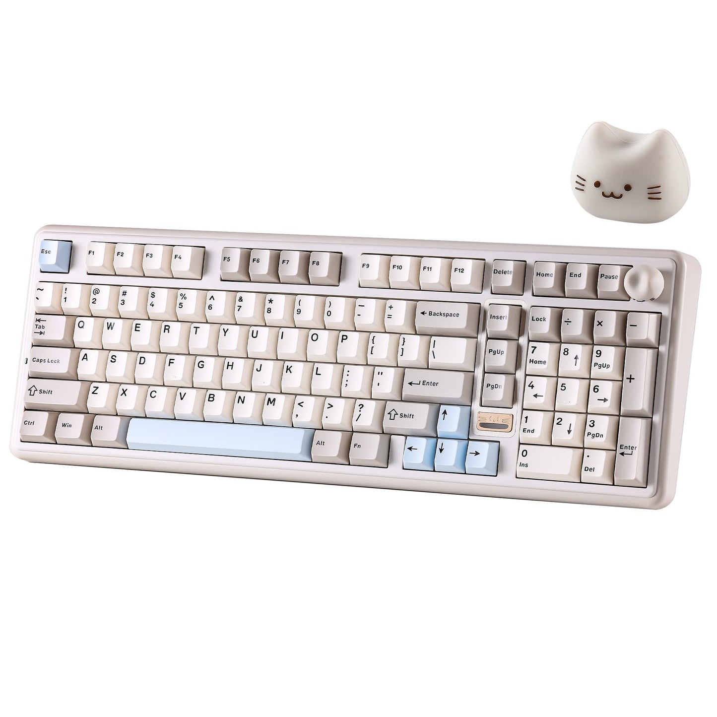 YUNZII B98 PRO QMK/VIA Wireless Mechanical Gaming Keyboard  96% Layout with Numpad and Cute Cat Knob  BT/2.4G/USB-C  Pre-Lubed Switch Hot Swap Gasket  RGB for Win/Mac (Beige  Candy Linear Switch)