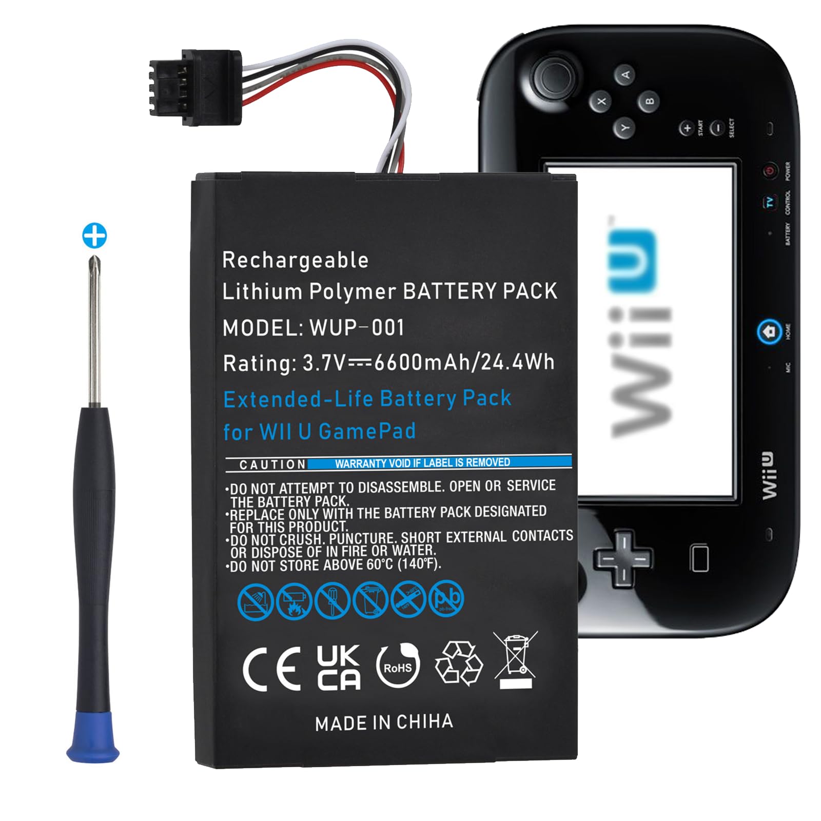 Pickle Power 6600mAh Wii U Gamepad Battery  Rechargeable Wii U Battery Replacement for Nintendo Wii U Gamepad WUP-010 WUP-012