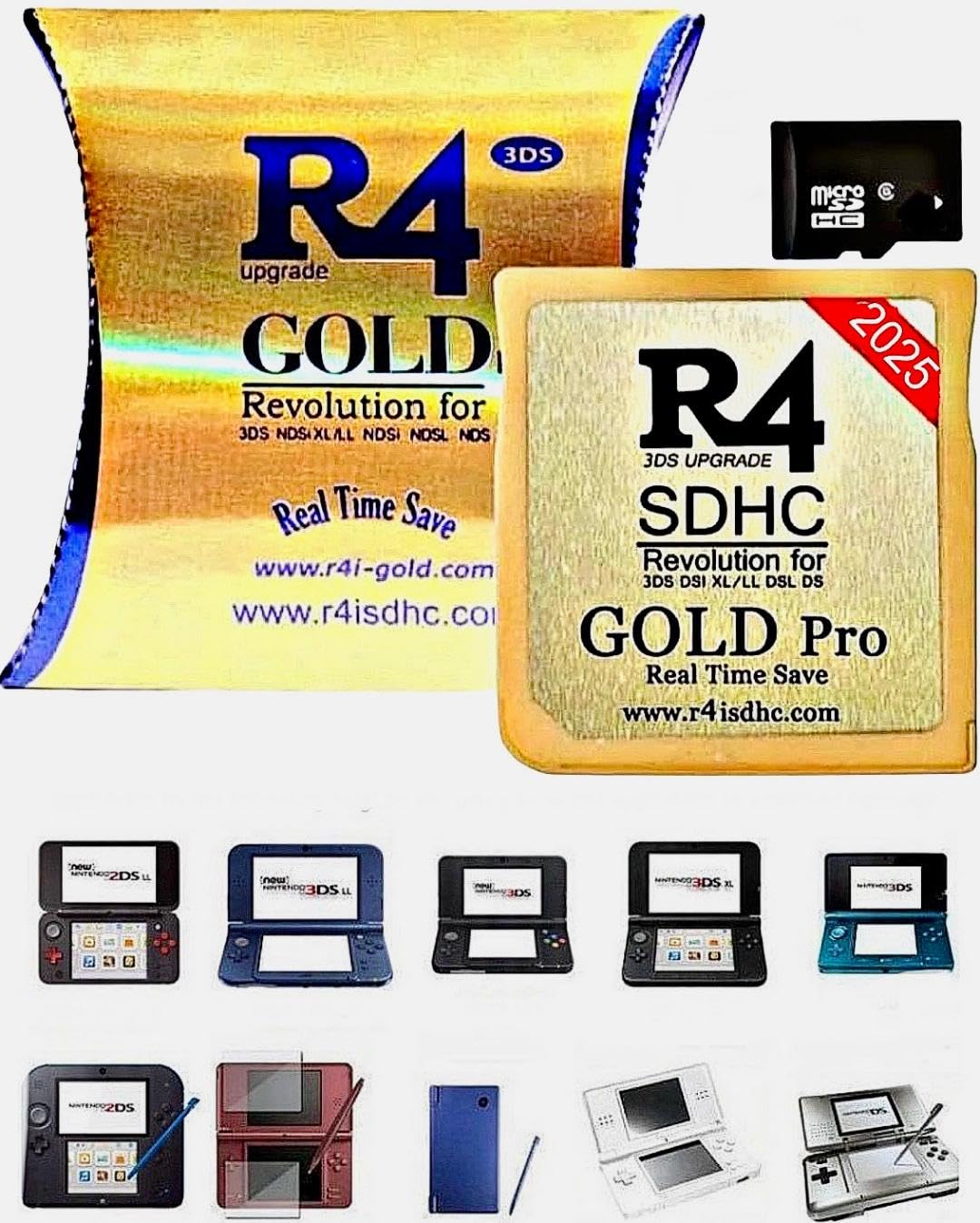 R4 SDHC Gold pro + USB Adapter KIT with 8 GB Micro SD Will Work ON DS DSI 2DS 3DS