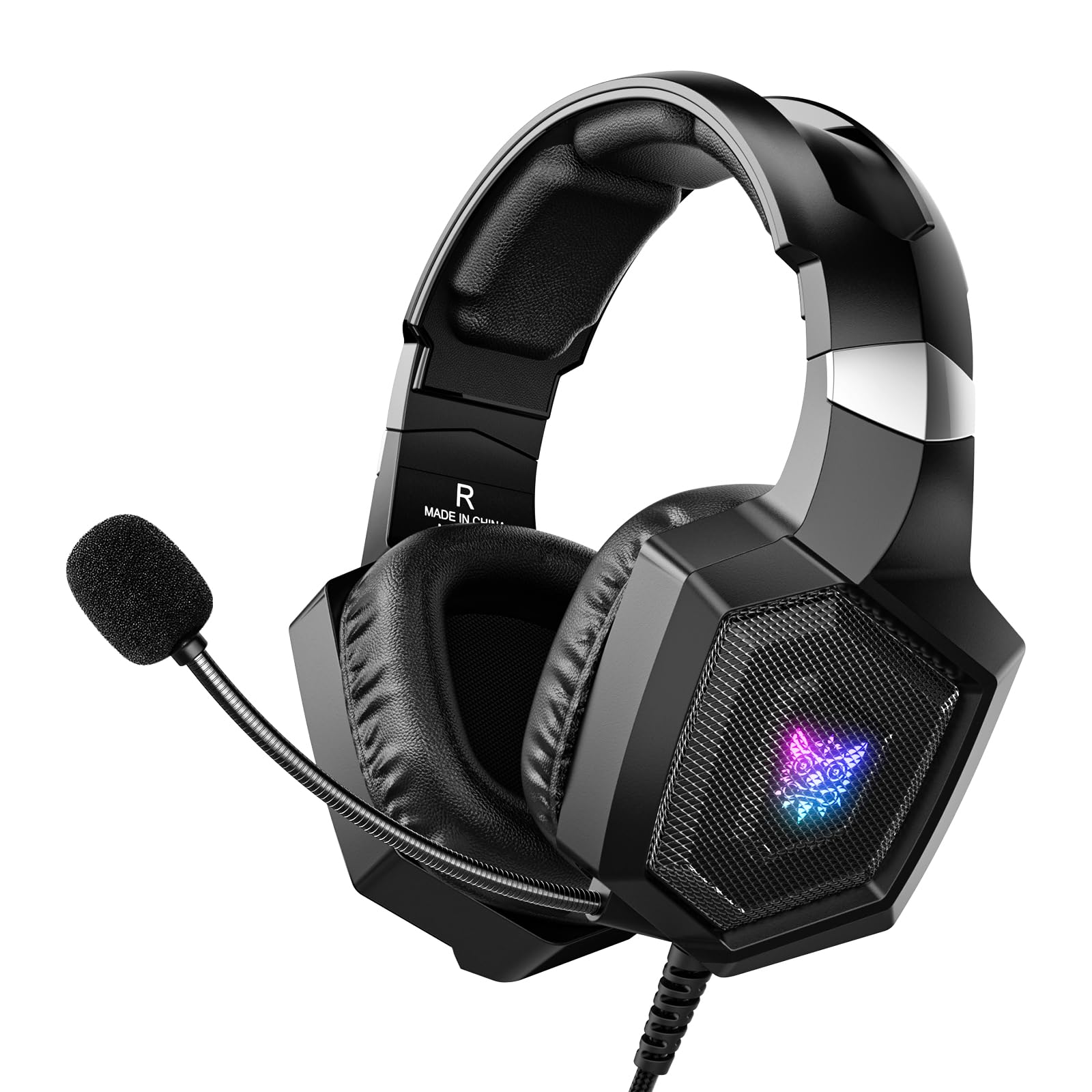 Gaming Headset with Microphone  Gaming Headphones Compatible for PS4 PS5 Xbox PC with RGB Lights  PlayStation Headset with Noise Reduction 7.1 Surround Sound Over-Ear and Wired 3.5mm Jack (Black)