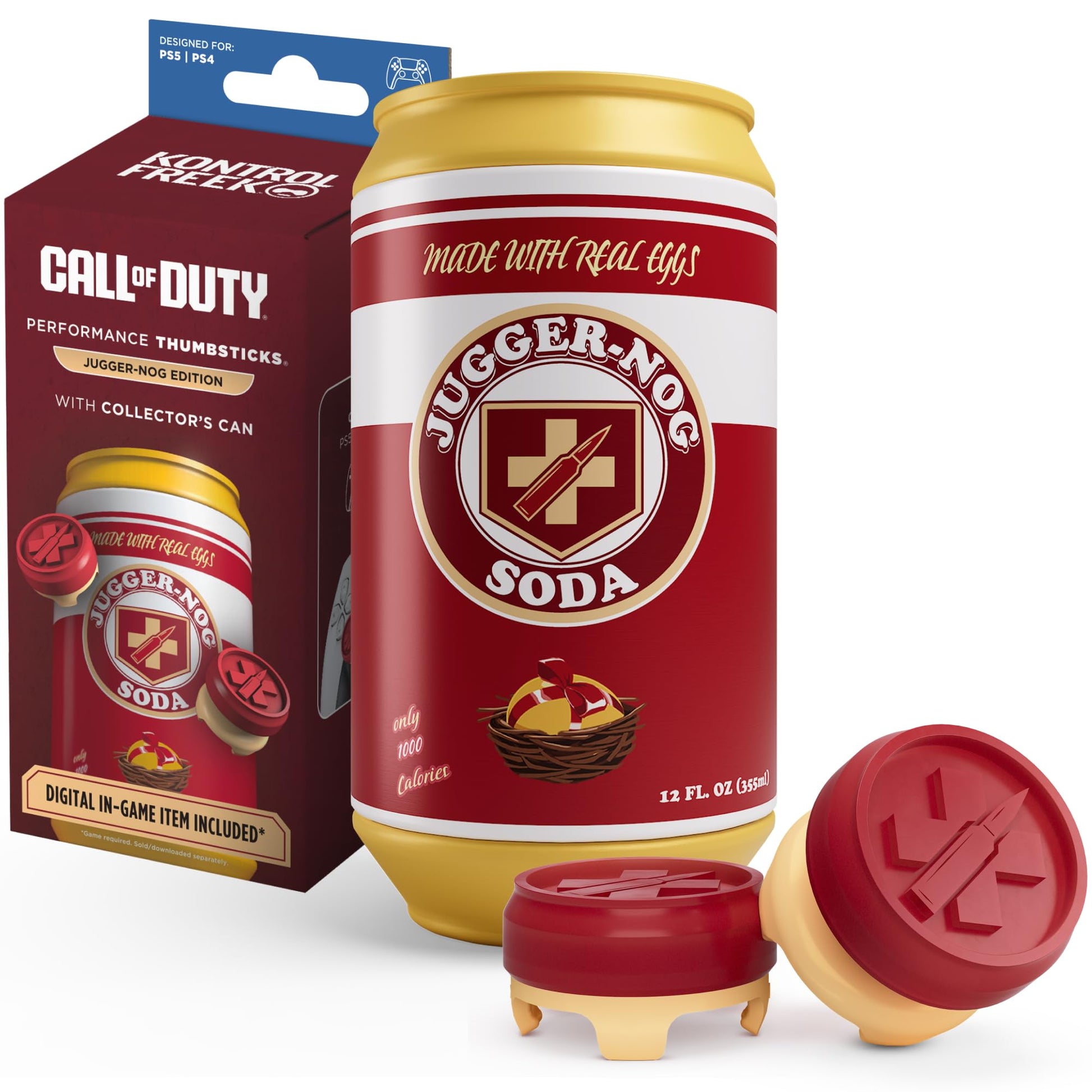KontrolFreek Jugger-Nog Performance Thumbsticks | for PlayStation 5 (PS5) & PlayStation 4 Controller | Red and Cream