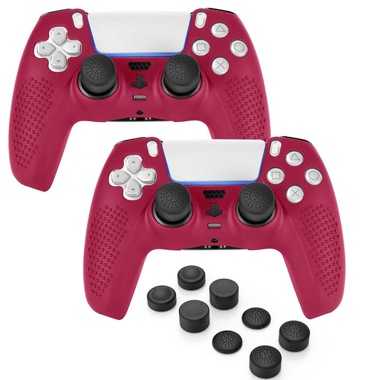 FAMOMI PS5 Controller Skin  Anti-Slip Soft Silicone Protective Cover Case for PlayStation 5 Controller Grip Accessories  2 Pack with 8 x Thumb Grip Caps (Cosmic Red)
