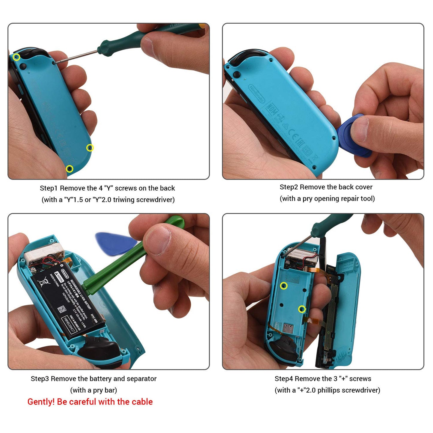 JAOYSTII Joycon Joystick Replacement 4 Pack - Black Analog Thumb Sticks for Switch Joy-Con & Lite Controllers with Grips & Screws