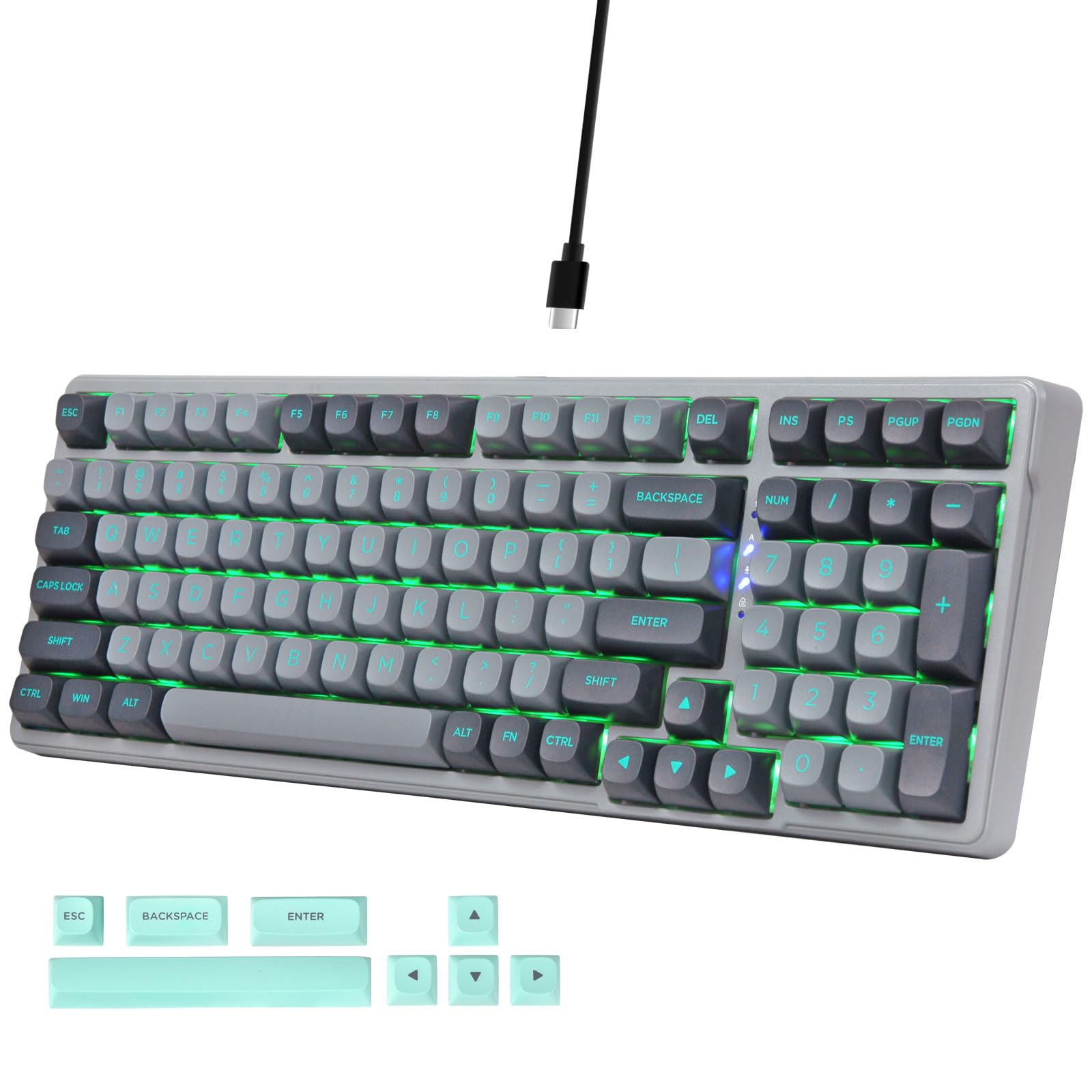 E-YOOSO Wired Mechanical Gaming Keyboard - Clicky Blue Switches, RGB Side Light, Gasket Structure, 99 Keys, Model: a7ea131c, Gray/Black