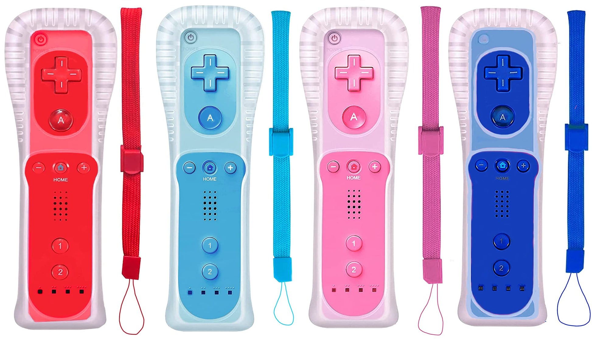 PGYFDAL 4 Packs Classic Remote Controller Compatible for Wii Wii U Console  Gamepad with Soft Silicone Sleeve and Wrist Strap (Red+Blue+Pink+Dark Blue)