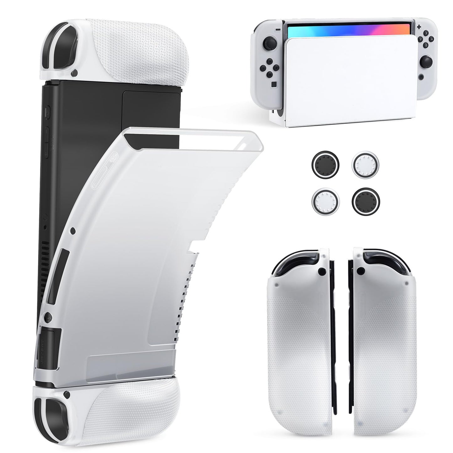 JINGDU Protective Case Compatible with Nintendo Switch   Ergonomic Comfort Grip TPU Frosted Soft Case with 4 Thumb Grip Caps