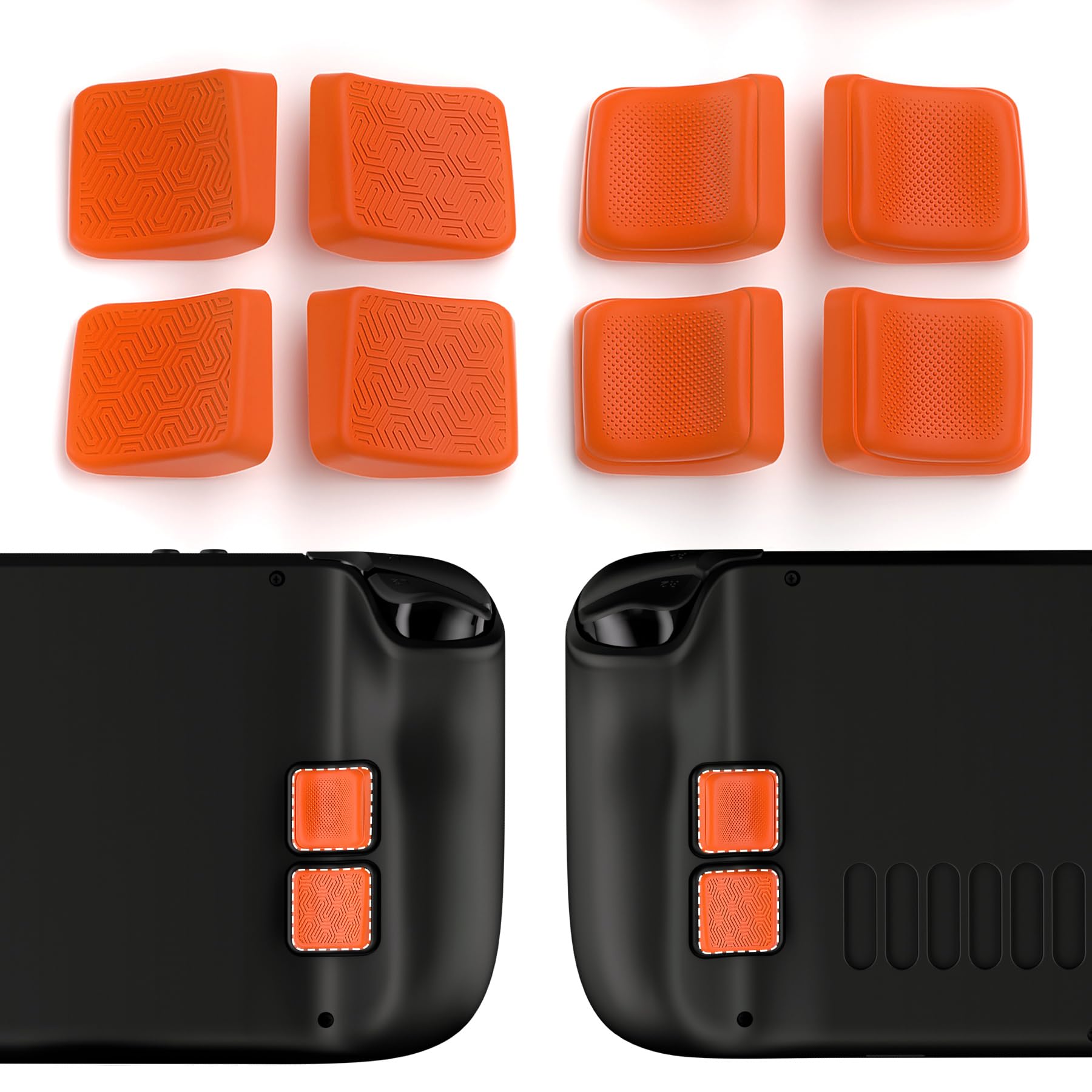 PlayVital Back Button Enhancement Set for Steam Deck LCD  Grip Improvement Protection Kit for Steam Deck OLED - Mix Version Streamlined & Studded Design - Orange