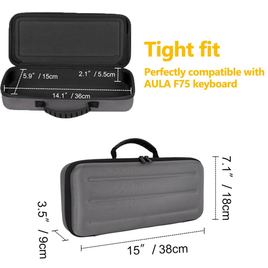 Growalleter 75% Keyboard Case - Hard Shell Travel Bag for Aula F75 & ASUS ROG, 15*7.1*3.5 inches, Compatible with Gasket Mechanical Keyboards