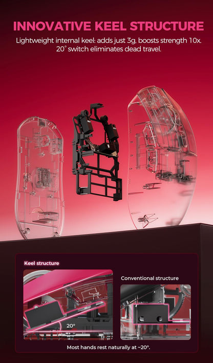 DAREU AE6 Pro Wireless Gaming Mouse, 30K Sensor, 59g Lightweight, Magenta, Dual 8K Polling, Programmable, Display Charging Dock