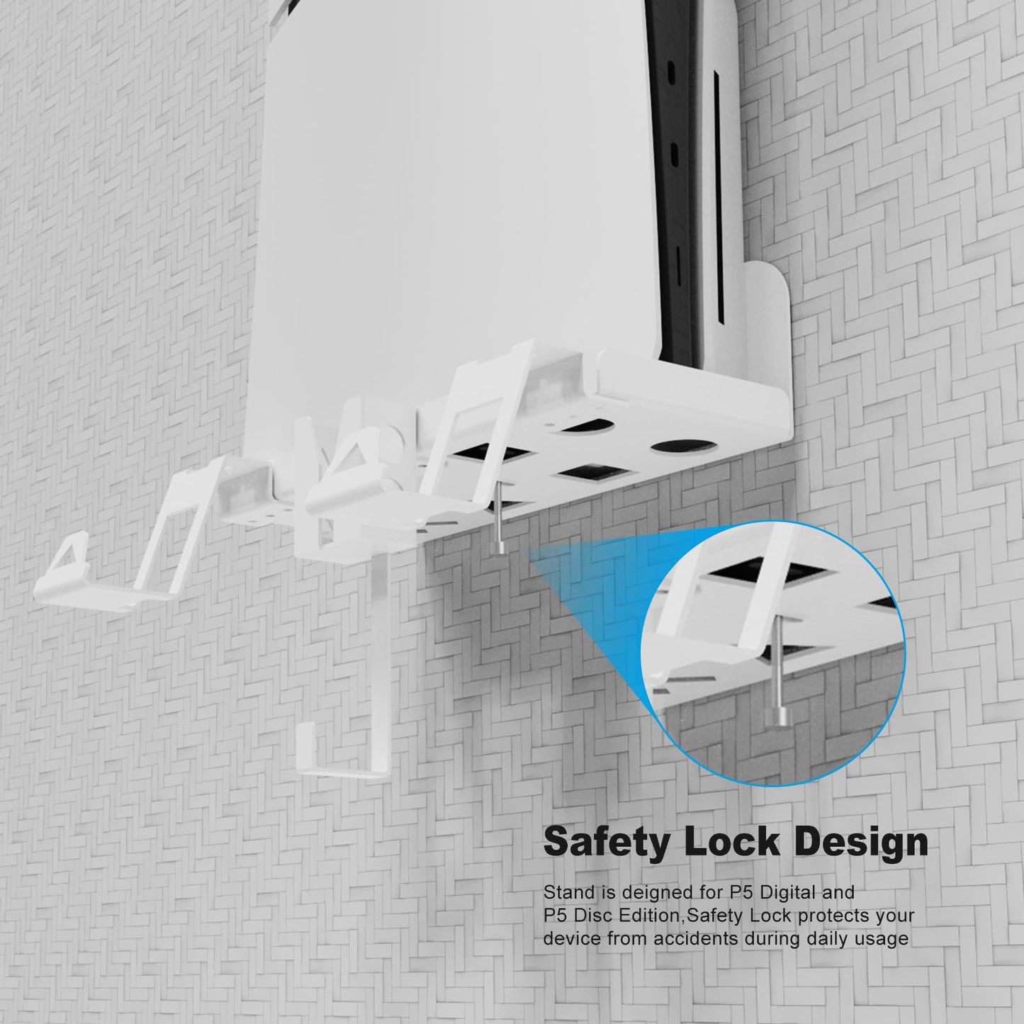 JOYTORN Wall Mount Kit for Mini PS5 Slim - Controller Holder, Headset Stand, Charging Cable - White, Model P5179