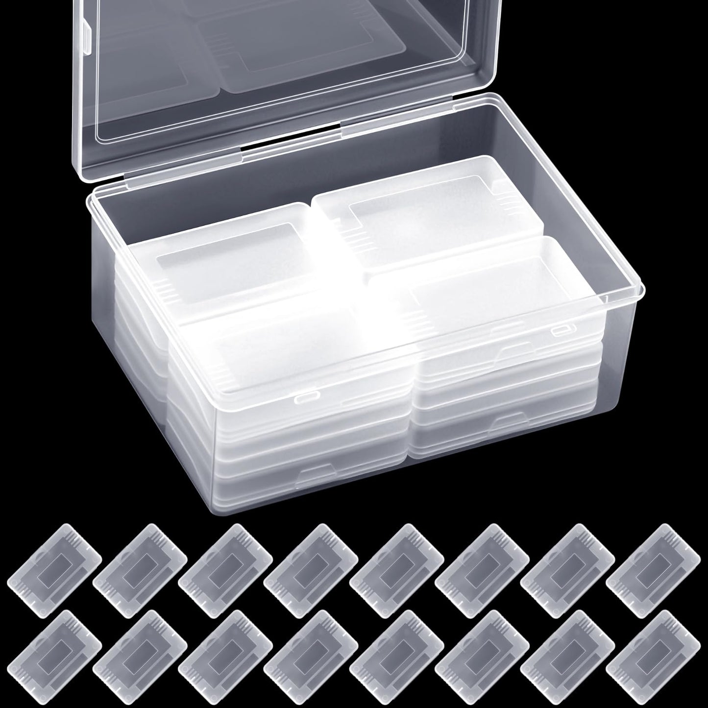 Reallnaive 16 Pcs Transparent Game Case Box for GBA DS 3DS DSI - Anti Dust, Big Storage, 2.56 x 1.57 Inch - Ideal for