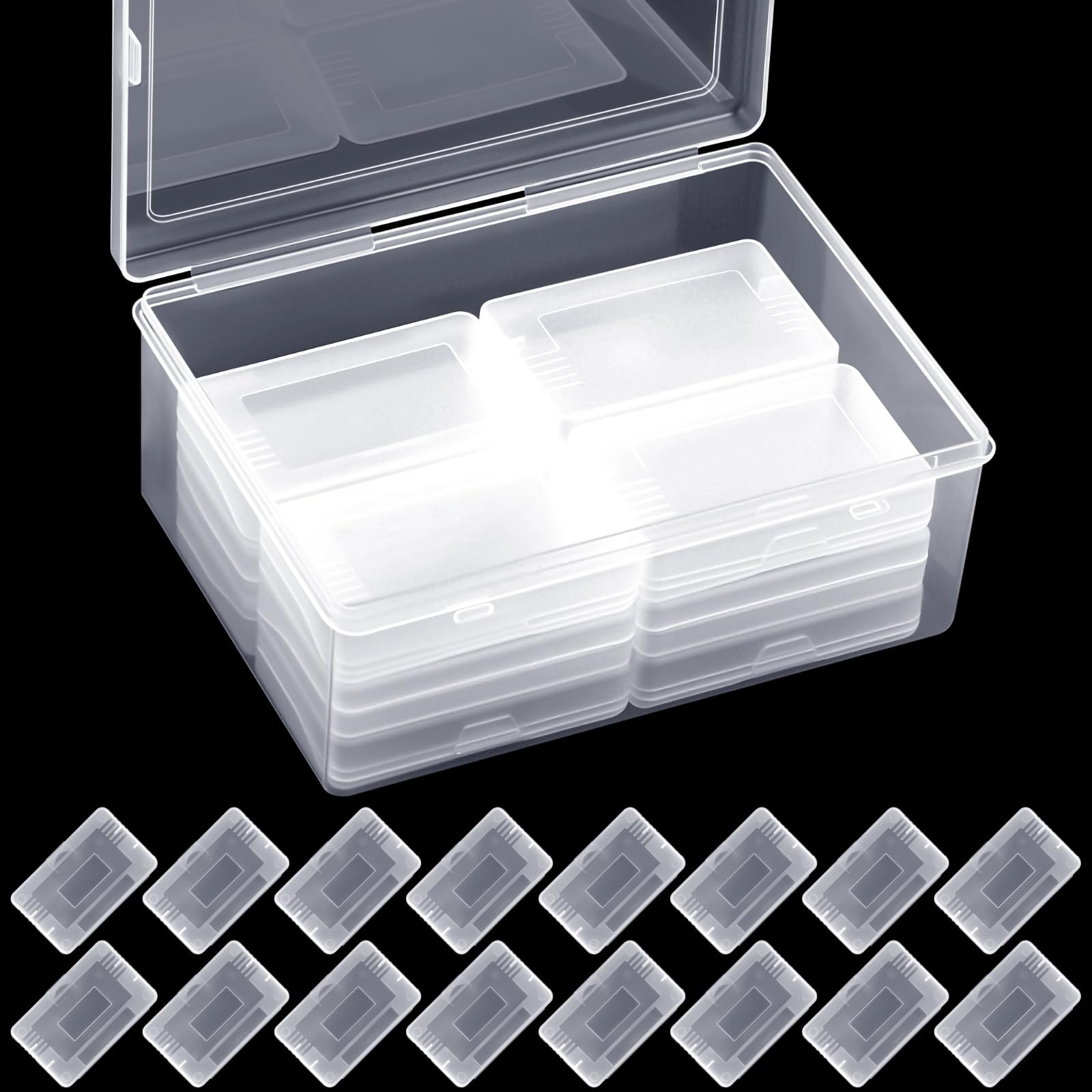 Reallnaive 16 Pcs Transparent Game Case Box for GBA DS 3DS DSI - Anti Dust, Big Storage, 2.56 x 1.57 Inch - Ideal for