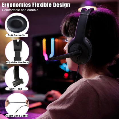 Koiiko Wired One Ear Headset with Mic - 3.5mm/Type-C/USB for PS5/PS4/Xbox/PC - Black - Model CO26