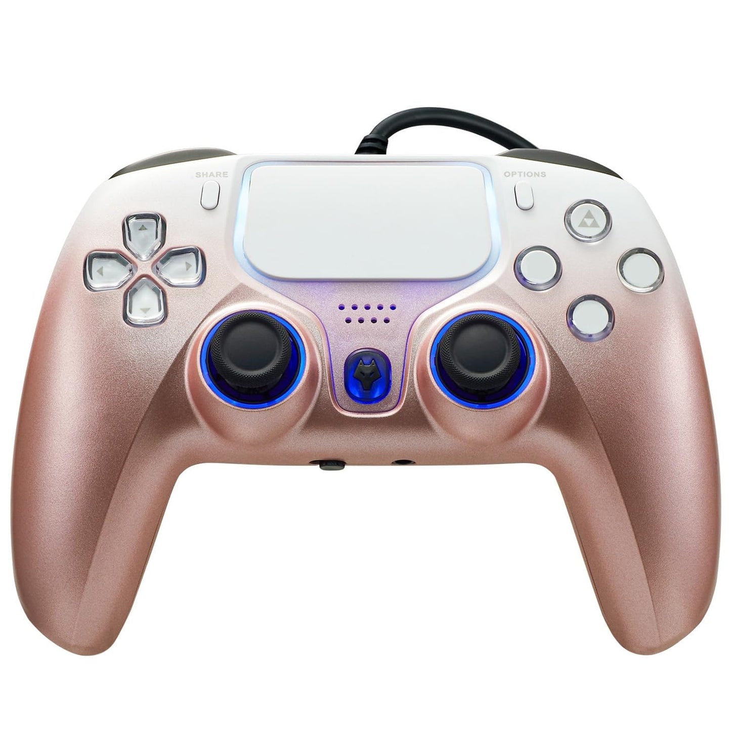 NBCP Wired PS5 Controller  Turbo  Hall-Effect Triggers  Dual Vibration  6-Axis Gyro  10ft Cable -Gamepad Compatible with PS5/PS4/PC/Steam - Rose Gold Color