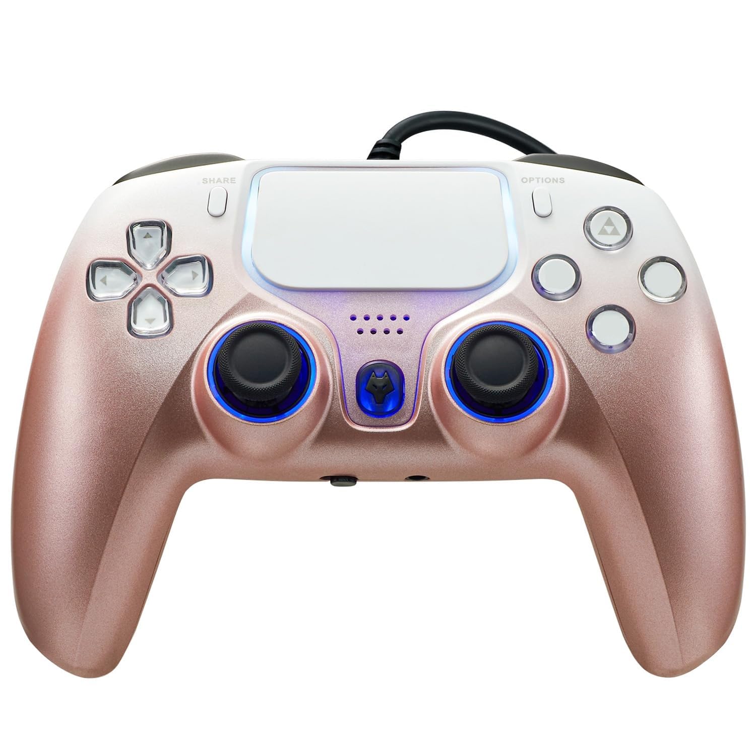 NBCP Wired PS5 Controller  Turbo  Hall-Effect Triggers  Dual Vibration  6-Axis Gyro  10ft Cable -Gamepad Compatible with PS5/PS4/PC/Steam - Rose Gold Color