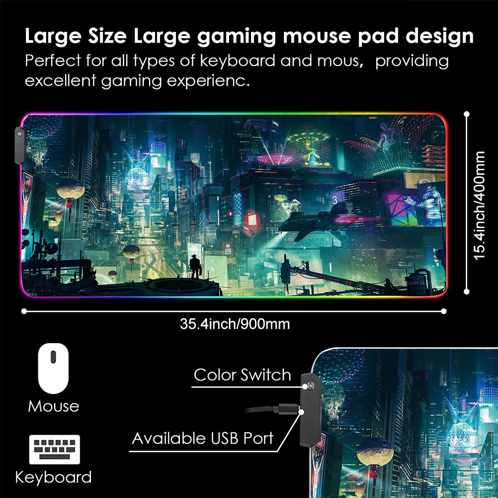 Imegny RGB XXL LED Gaming Mouse Pad, Heavy Duty Anti-Slip, 35.4x15.7 Inches, Greencity Model 9040