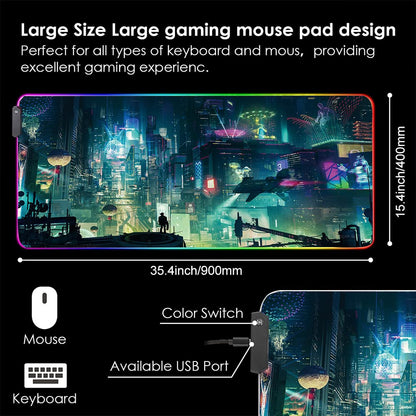 Imegny RGB XXL LED Gaming Mouse Pad, Heavy Duty Anti-Slip, 35.4x15.7 Inches, Greencity Model 9040