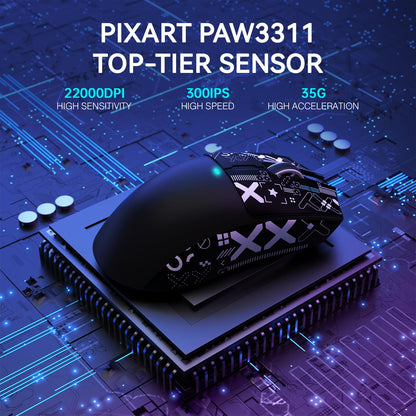 ATTACK SHARK X11 Wireless Gaming Mouse with RGB Dock, 22K DPI, Tri-Mode, Black & Anti-slip Sticker