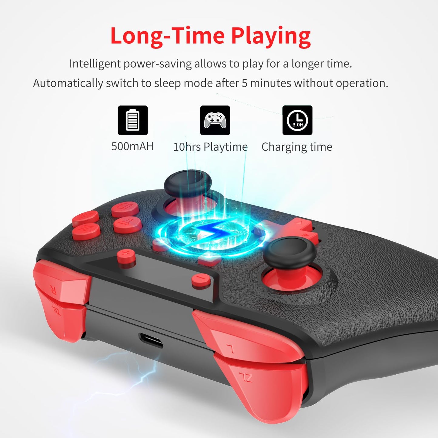 GCHT GAMING Wireless Switch Controller - Turbo Motion Vibration, Compatible with Nintendo Switch/OLED/PC/Android/iOS, Black, Model 5246-b