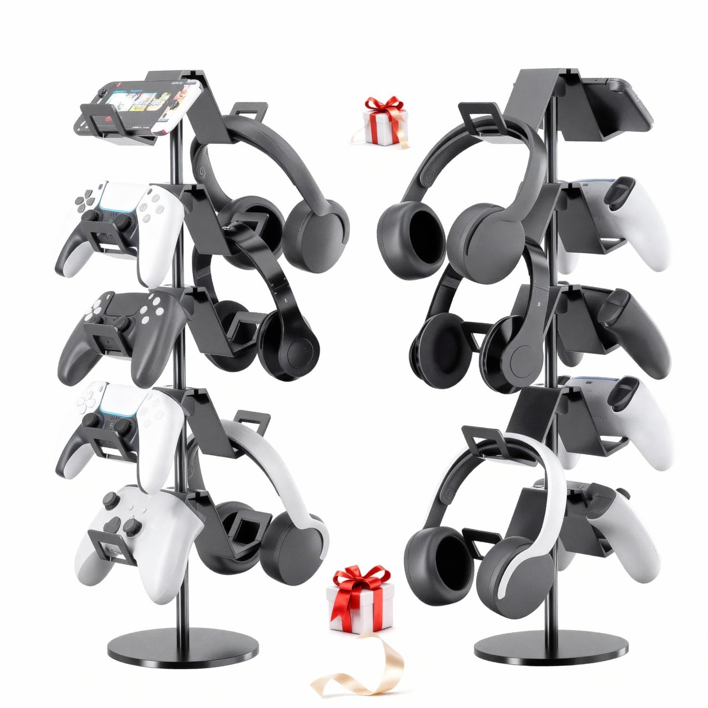 Qpfctwil Controller Stand 5 Tier Controller Headphone Holder for Universal Headsets and Controllers Black