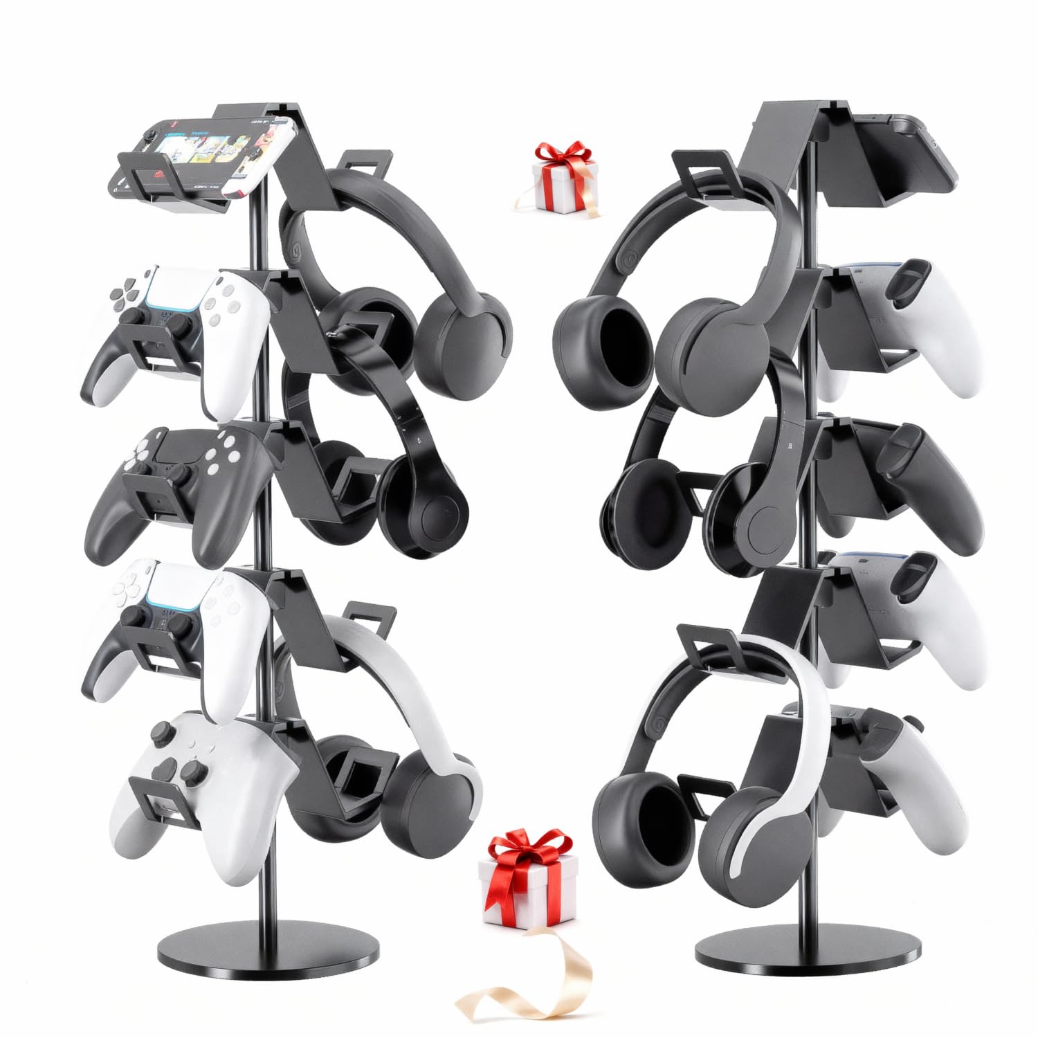 Qpfctwil Controller Stand 5 Tier Controller Headphone Holder for Universal Headsets and Controllers Black
