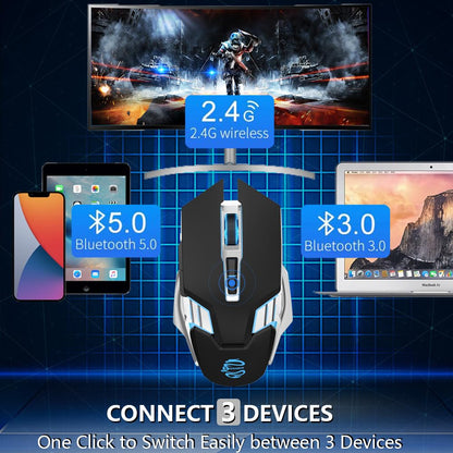 SHUNJINRUN Wireless Gaming Mouse, Black, 800mAh Rechargeable, Quiet Click, 7 Buttons, Multi-Device Compatibility, Model SJR343