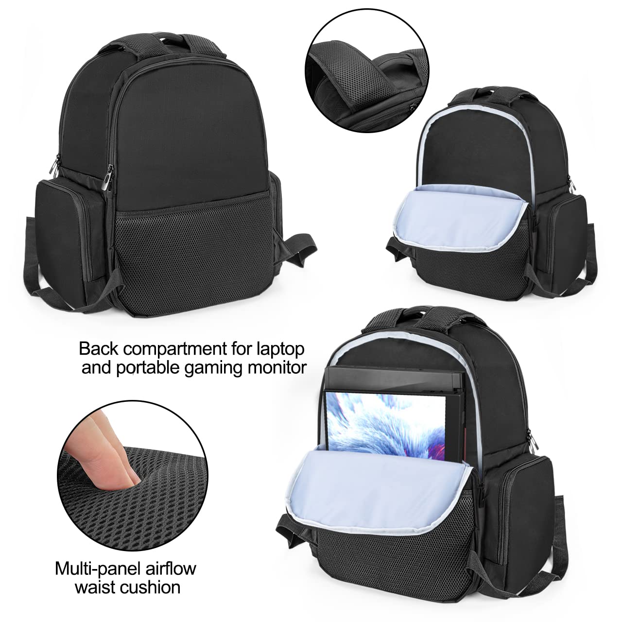 CURMIO Carrying Case for PS5/PS4/Xbox - Travel Backpack, Black Stripe, Model CACR07301