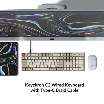 Keychron C2 Wired Mechanical Keyboard, 104 Keys, Red Switch, Retro ABS Keycaps, USB-C, Compatible with Mac & Windows