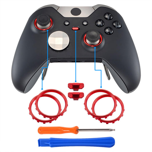 eXtremeRate Matte Chrome Red Accent Rings Accessories for Xbox One Elite Controller  Replacement Parts Profile Switch Buttons for Xbox One Elite Controller (Model 1698) - Pack of 2