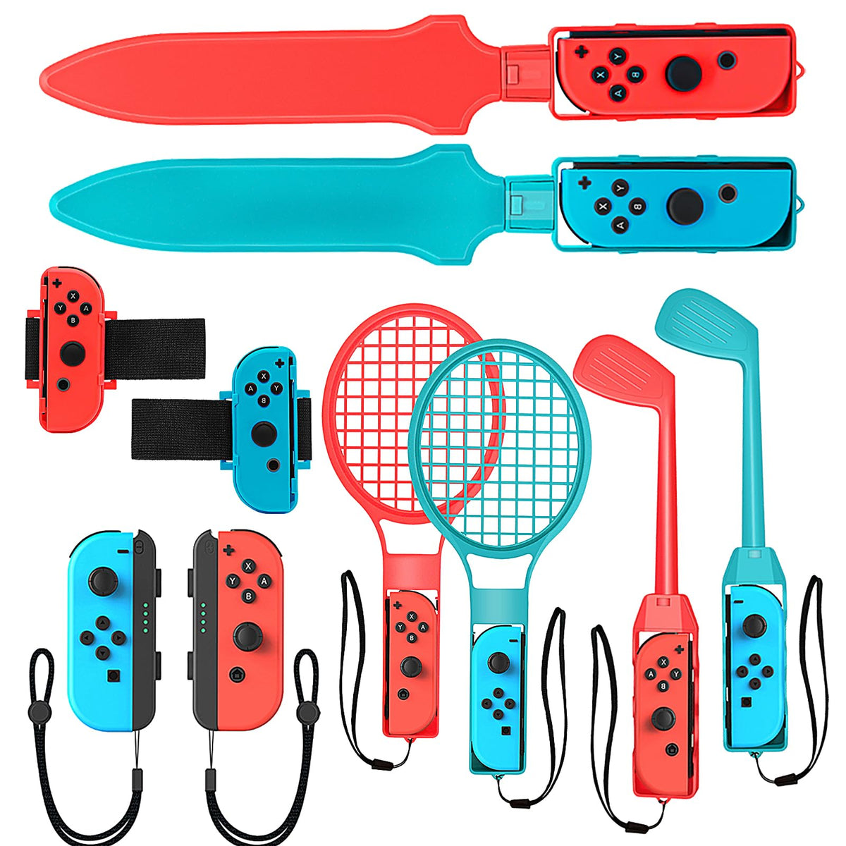 BRHE Nintendo Switch Accessories 10 in 1 Switch Sports Accessories Bundle for Switch Games Family Accessories Kit for Switch OLED Sports Games with Soccer Leg Strap Golf Clubs for Mario Tennis Rackets