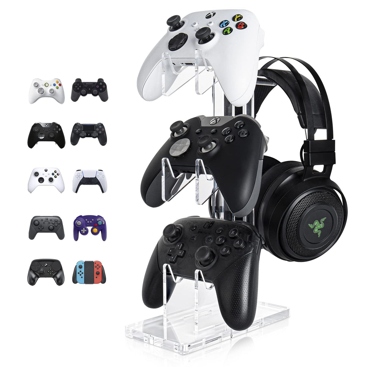 OAPRIRE Universal 3 Tier Controller Stand and Headset Stand for XBOX ONE X SWITCH PS4 PS5 PC  Controller Holder Gaming Accessories  Build Your Game Fortresses (Clear)