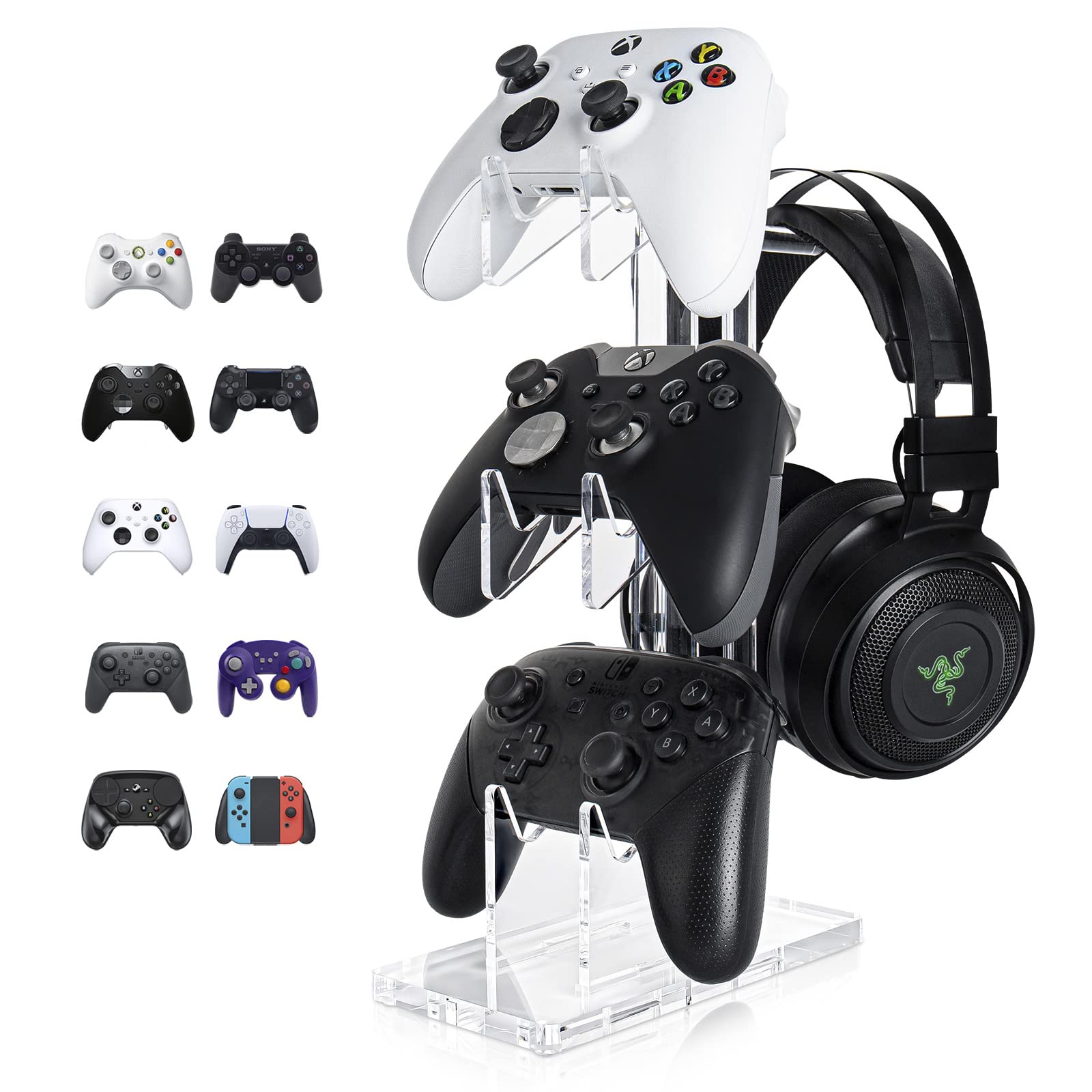 OAPRIRE Universal 3 Tier Controller Stand and Headset Stand for XBOX ONE X SWITCH PS4 PS5 PC  Controller Holder Gaming Accessories  Build Your Game Fortresses (Clear)