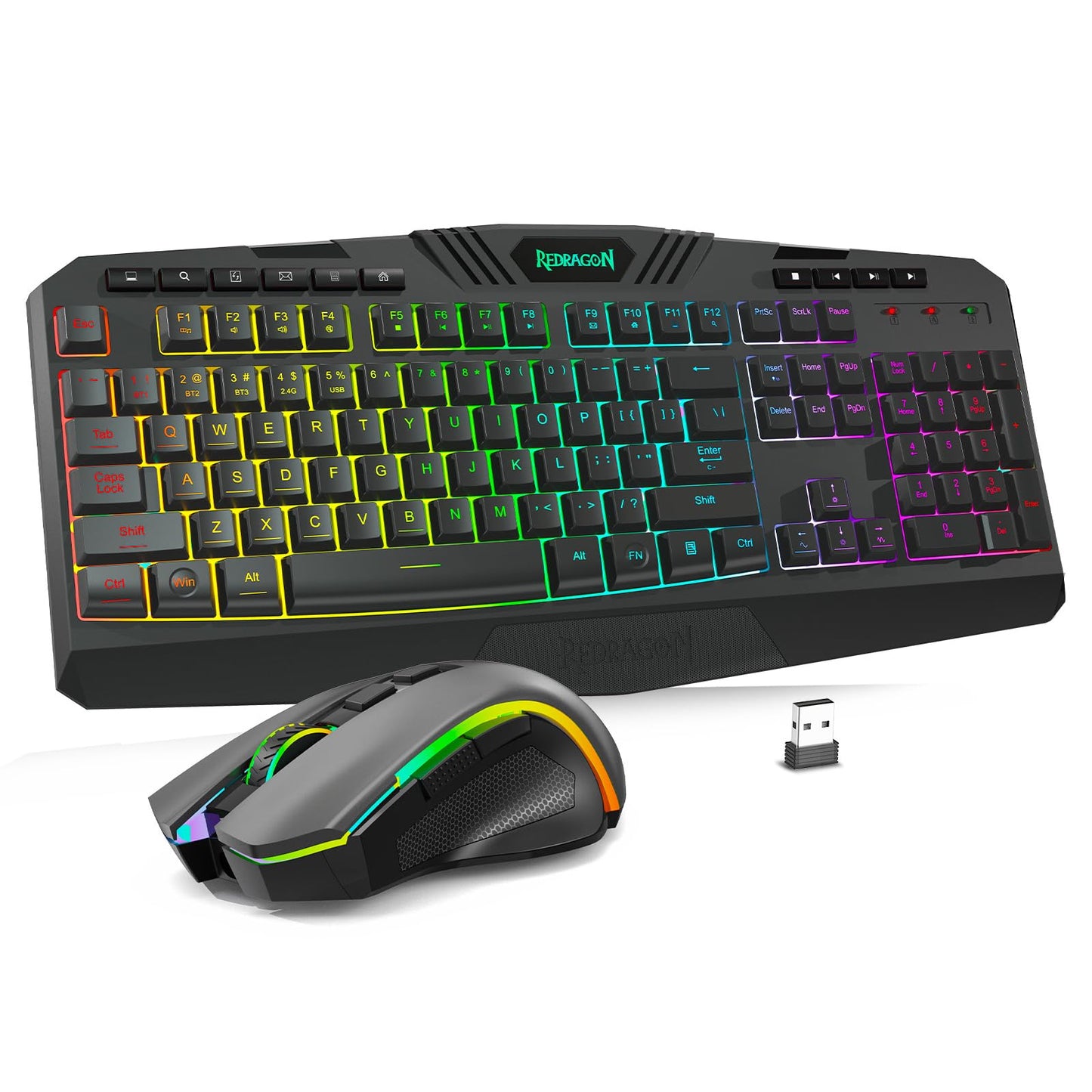 Redragon S101-PKS Gaming Keyboard and Mouse Wireless with Tri-Mode  RGB Keyboard and 4800 DPI Gaming Mouse  10 Independent Multimedia Keys for Wins  PC  Computer  Wireless S101 Ideal for Gamer