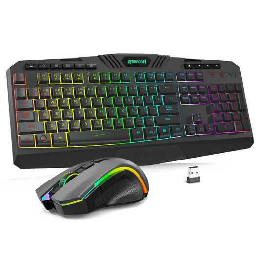 Redragon S101-PKS Gaming Keyboard and Mouse Wireless with Tri-Mode  RGB Keyboard and 4800 DPI Gaming Mouse  10 Independent Multimedia Keys for Wins  PC  Computer  Wireless S101 Ideal for Gamer
